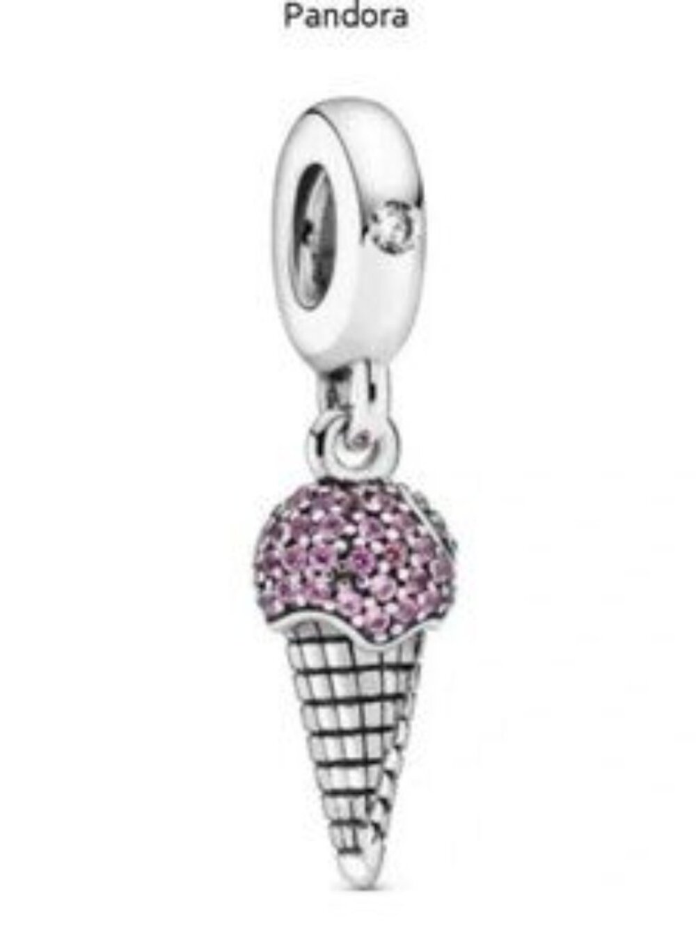 Pandora Ice Cream Cone Pink & Clear Sparkly CZ Dangle Bead Charm